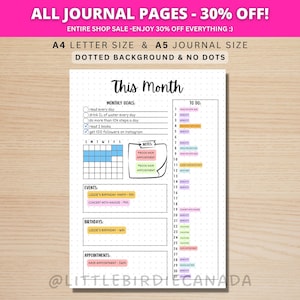 Monthly Planner - Monthly Calendar -PRINTABLE Journal Page - Planner Page - Month At A Glance - Monthly Journal Page - Monthly To Do List