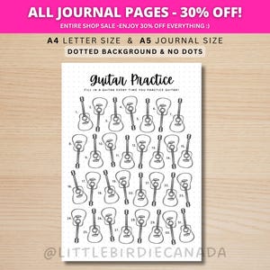 Cuaderno de práctica de guitarra - Página de diario imprimible - Cuaderno de hábitos - Cuaderno de música - Cuaderno de práctica de guitarra para niños - Plantilla imprimible