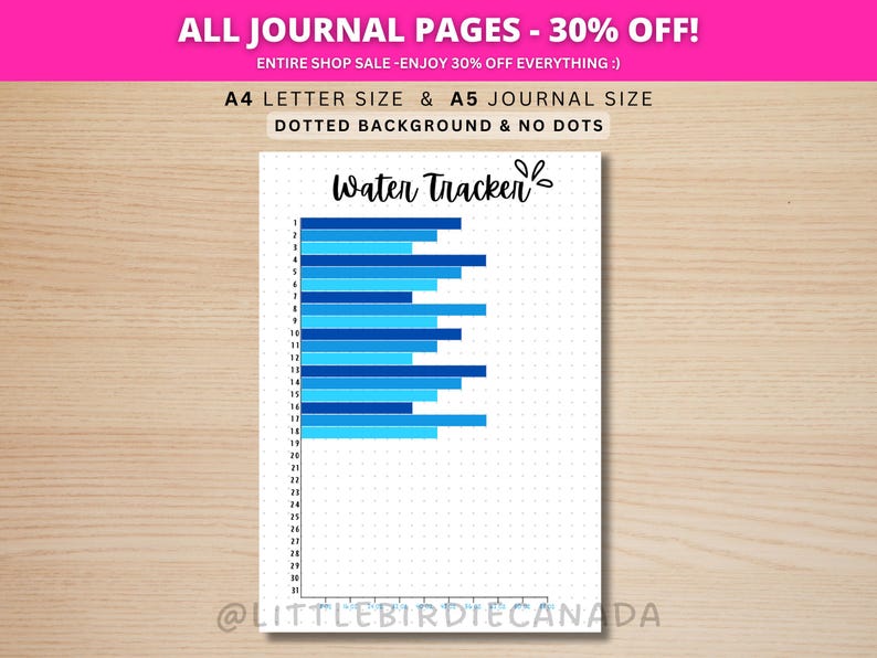 Water Tracker Monthly - PRINTABLE Journal Page - Planner Page - Daily Tracker - Monthly Tracker - Water Log - Health Tracker image 1