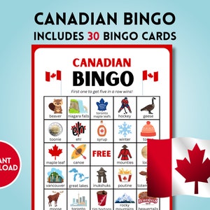 Jeu de bingo du Canada, activité de la fête du Canada, activité estivale pour les enfants, activité pour les enfants, jeu de bingo à imprimer pour la fête du Canada pour les enfants