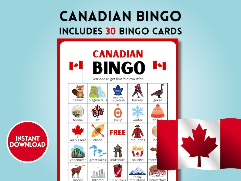 Canada Bingo Game Canadian Bingo Canada Day Activity Summer Etsy