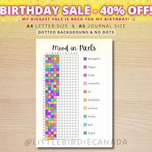 Mood in Pixels - AFDRUKBARE dagboekpagina - Plannerpagina - Daily Feelings Tracker - Daily Mood Tracker - maandelijkse tracker - dagelijkse beoordeling