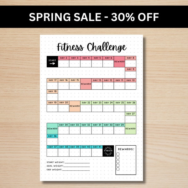 Fitness Challenge - A5 Journal Page - PRINTABLE Tracker - Fitness Tracker - Exercise Tracker - Fitness Game - Workout Challenge Health Game