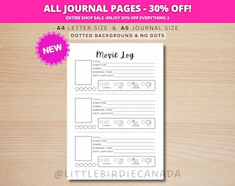 Movie Log - PRINTABLE Journal Page - Printable Planner Page - Track Movies Watched - Movie Tracker - Movie Watching - Journal Template