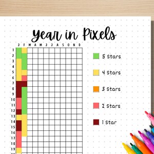 Year in Pixels PRINTABLE Journal Page Planner Page Daily Tracker Daily ...
