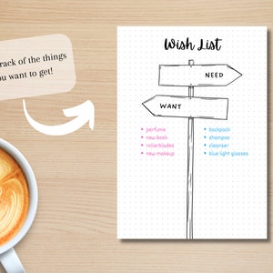 Wish List - PRINTABLE Journal Page - Planner Page - Things to Buy ...