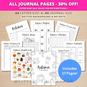 Autumn Journal Bundle - PRINTABLE Autumn Planner - 17 Journal Pages - Fall Journal - Fall Planner - Fall Bucket List - Fall Activities