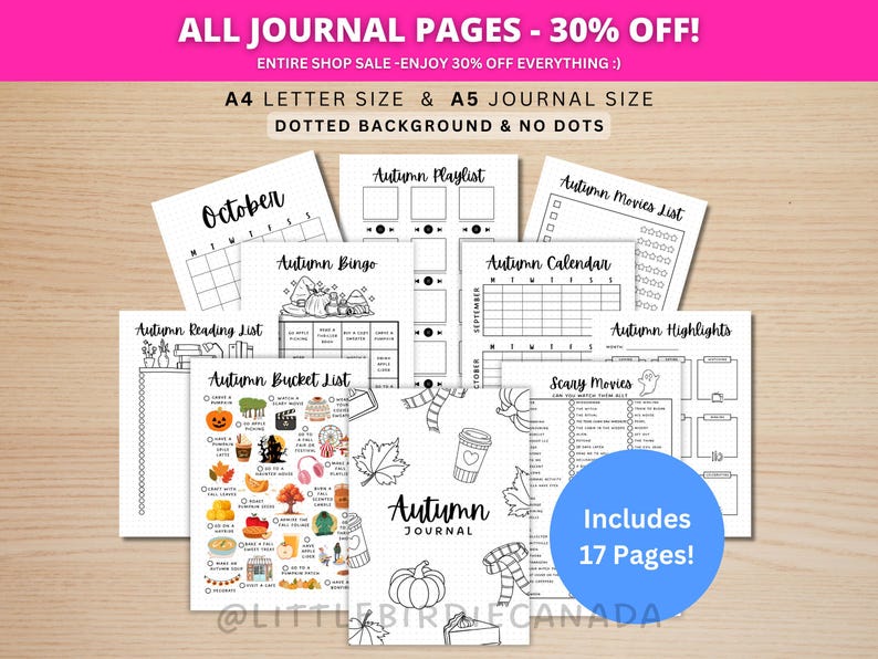 Herbst Journal Bundle - DRUCKBARE Herbst Planer - 17 Journal Seiten - Herbst Journal - Herbst Planer - Herbst Bucket List - Herbst Aktivitäten Bild 1