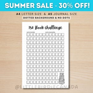 150 Book Reading Challenge - A5 Journal Page - Reading Tracker - Reading Log - PRINTABLE Planner Page- Book Challenge - Reading Game