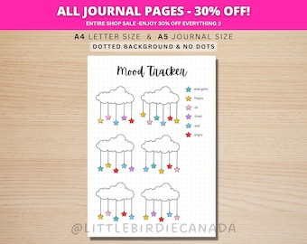 Cloud and Stars Mood Tracker - PRINTABLE Journal Page - Planner Page - Feeling Tracker - Daily Mood Tracker - Track Mood - Journal Template