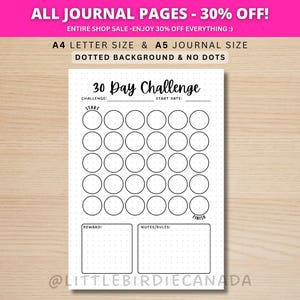 30日間チャレンジ - 印刷可能なジャーナルページ - チャレンジを選択 - 30日間ゲーム - フィットネスチャレンジ - 貯蓄チャレンジ - フィットネストラッカー