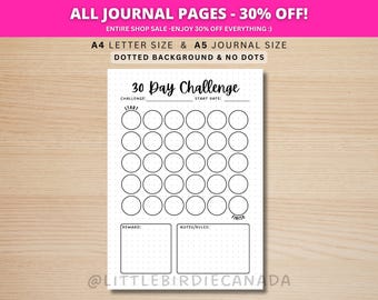 30 Day Challenge - PRINTABLE Journal Page - Choose Your Challenge - 30 Day Game - Fitness Challenge - Savings Challenge - Fitness Tracker
