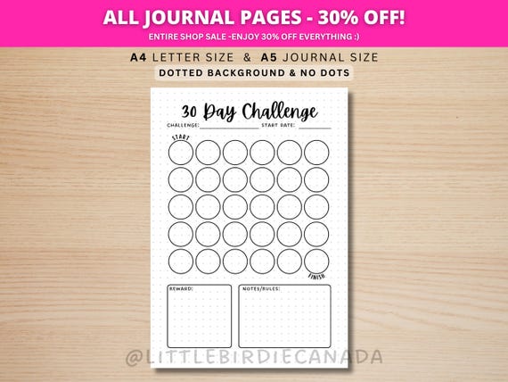 30 Day Challenge - PRINTABLE Journal Page - Choose Your Challenge - 30 Day Game - Fitness Challenge - Savings Challenge - Fitness Tracker
