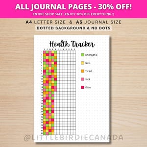 Health Tracker - PRINTABLE Journal Page - Medical Tracker - Pain Tracker - Mood Tracker - Health Journal - Health Log - Planner Page image 1