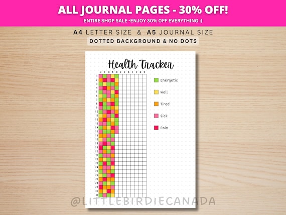 Health Tracker - PRINTABLE Journal Page - Medical Tracker - Pain Tracker - Mood Tracker - Health Journal - Health Log - Planner Page