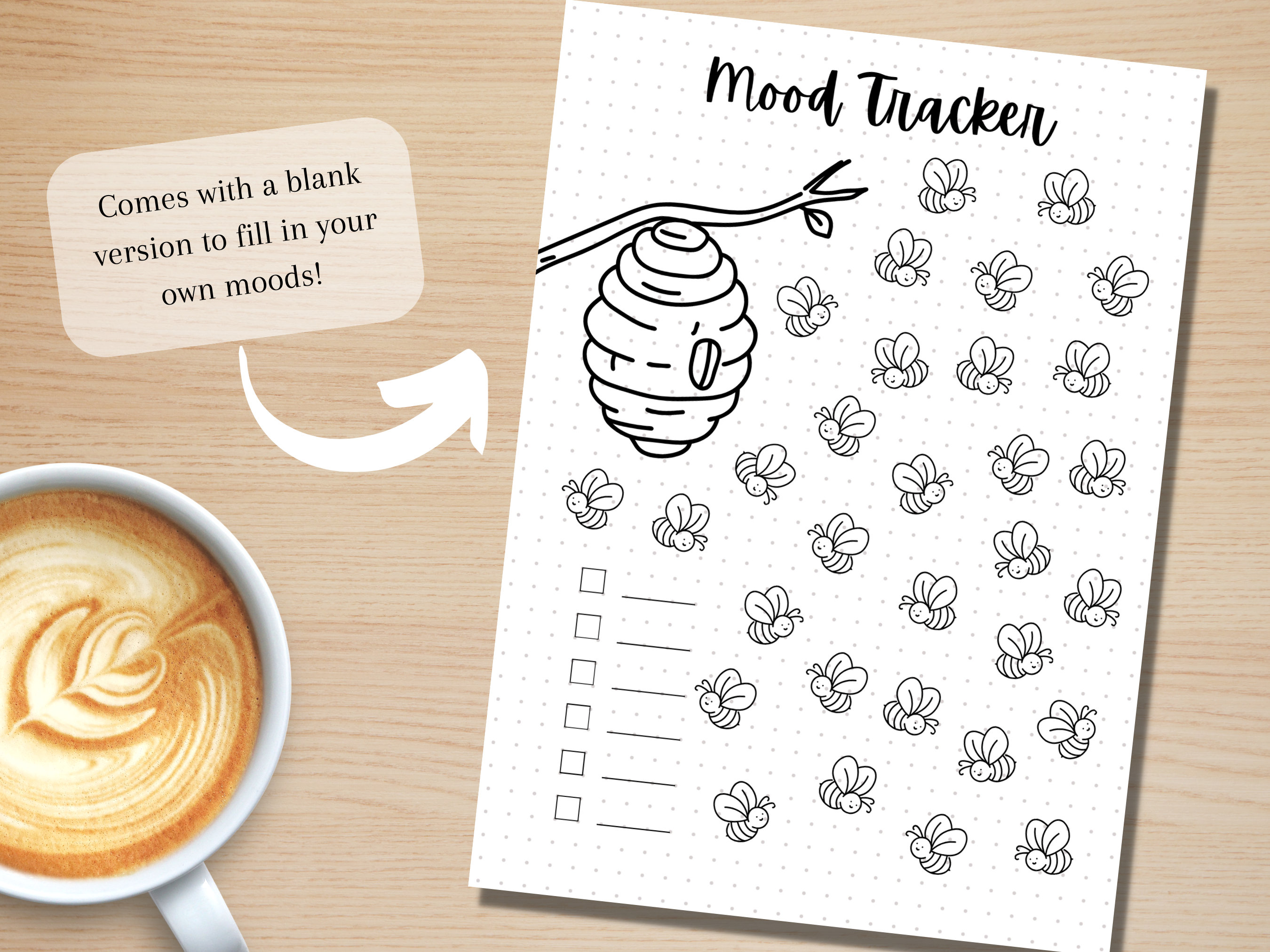Bee Mood Tracker - PRINTABLE Journal Page - Planner Page - Daily ...