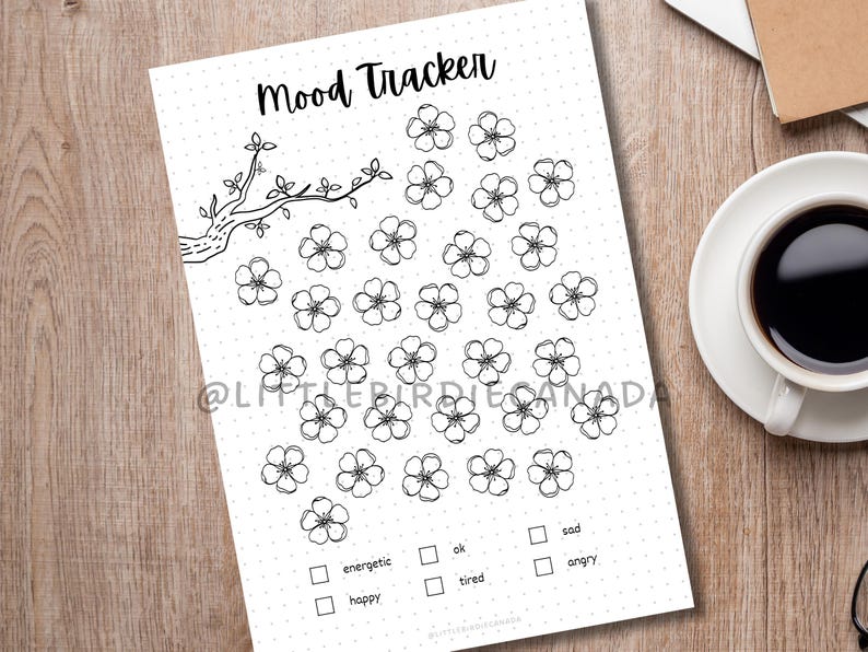 Cherry Blossom Mood Tracker - PRINTABLE Journal Page - Cherry Blossom ...