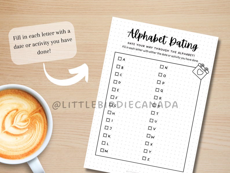 Alphabet Dating Challenge - PRINTABLE Journal Page - Dating Game - Date ...