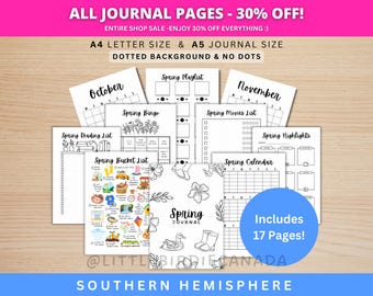 Spring Journal Bundle SOUTHERN HEMISPHERE - PRINTABLE Spring Planner Pages - Australian Journal - New Zealand Journal - Spring Journal Pages