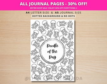 Jellyfish Doodle Of The Day - PRINTABLE Journal Page - Planner Page - Daily Drawing Journal Page - Doodle Challenge - Daily Doodle