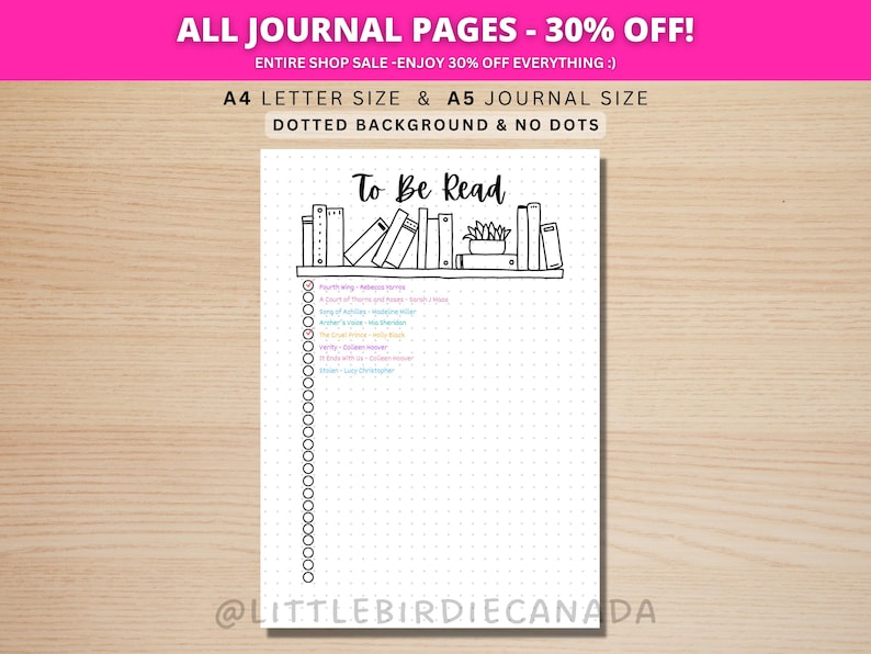 To Be Read - TBR List - PRINTABLE Journal Page - Book Journal Page - Book Tracker - Reading Tracker - Habit Tracker - Printable Planner Page image 1