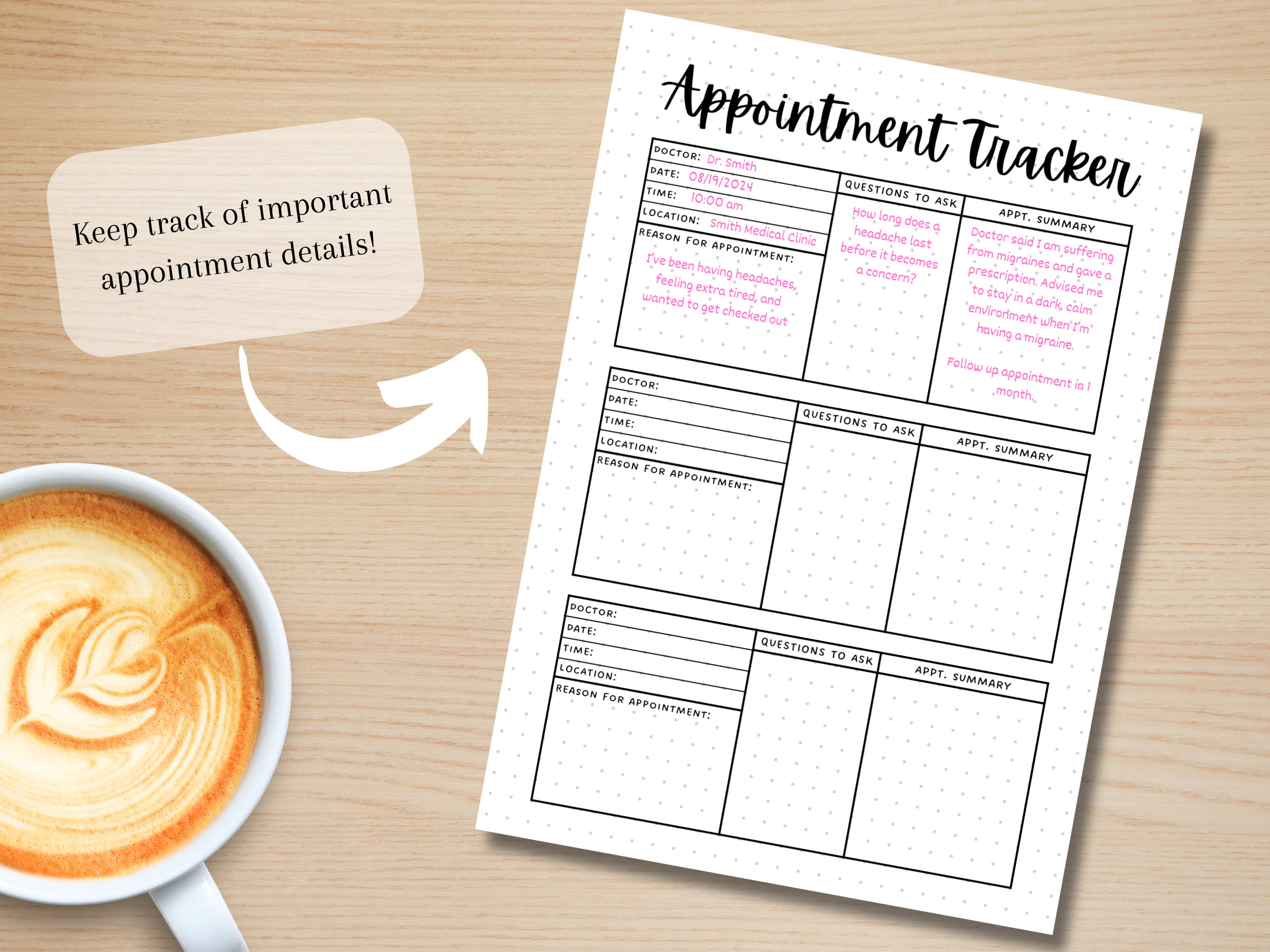 Appointment Tracker - PRINTABLE Journal Page - Medical Tracker - Health ...