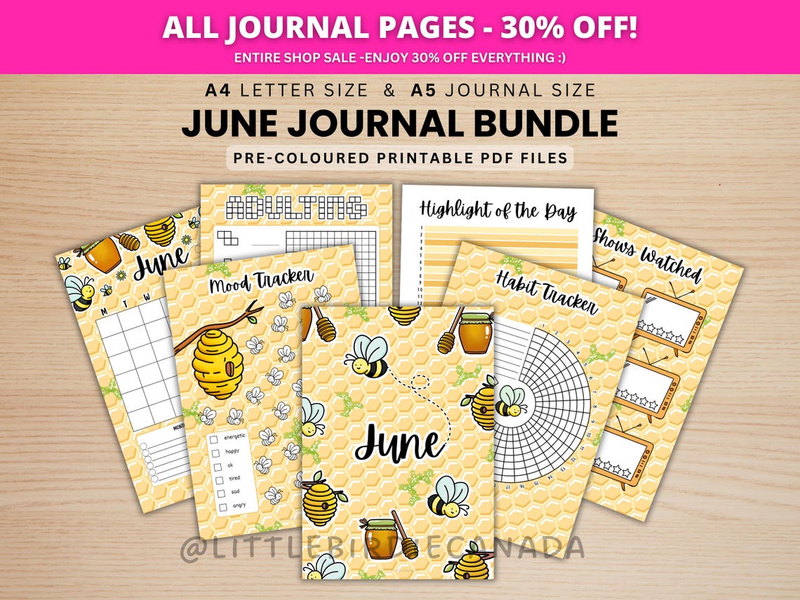 June Journal Bundle - Bumble Bee - PRINTABLE Journal Pages - PRE ...
