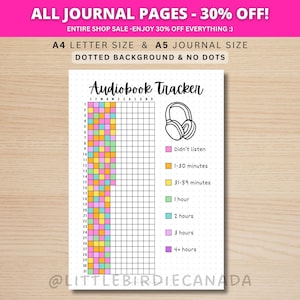 Hörbuch Tracker - DRUCKBARE Journal Seite - Planer Seite - Hörbuch Leselog - Lese Tracker - Lese Journal Seite - Hörbuch Log