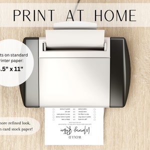 May include: A white printer with a black side panel, printing a printable on standard 8.5" x 11" paper. The text "PRINT AT HOME" is at the top of the image.