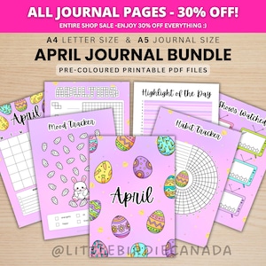 April Journal Bundle - Easter - PRINTABLE Journal Pages - PRE-COLOURED Pages - April Planner - April Agenda - Printable Planner