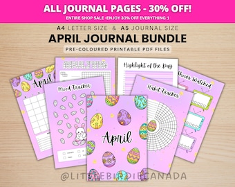 April Journal Bundle - Easter - PRINTABLE Journal Pages - PRE-COLOURED Pages - April Planner - April Agenda - Printable Planner