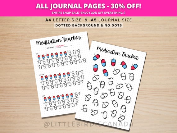 Medication Monthly Tracker - PRINTABLE Journal Page - Medication Tracker - Health Tracker - Pill Tracker - Meds Tracker - Track Medication