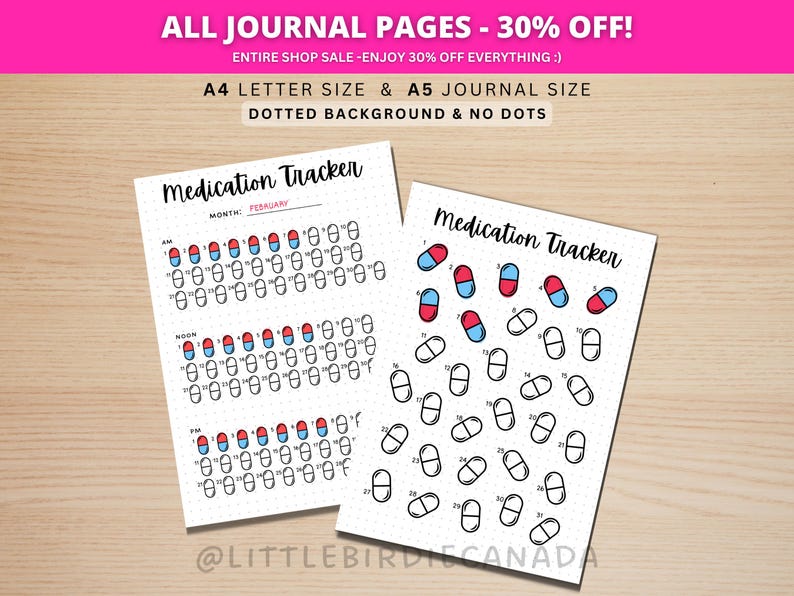 Medication Monthly Tracker - PRINTABLE Journal Page - Medication Tracker - Health Tracker - Pill Tracker - Meds Tracker - Track Medication image 1