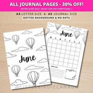 June Title Page - Hot Air Balloon - June Calendar - PRINTABLE Calendar - Journal Title Page and Calendar Set - June Cover Page image 1