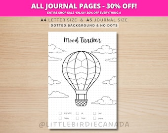 Hot Air Balloon Mood Tracker - PRINTABLE Journal Page - Planner Page - Feelings Tracker - Daily Mood Tracker - Track Mood - Journal Template