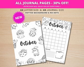 October Title Page and Calendar - PRINTABLE Calendar - Cute Halloween Theme - Journal Title Page and Calendar - October Cover Page