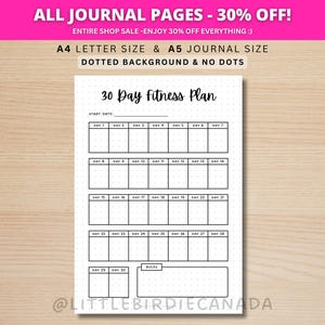 30 Tage Fitness Plan - Workout Planer - Fitness Journal - DRUCKBARE Journal Seite - Fitness Tracker - Fitness Challenge - Workout Challenge