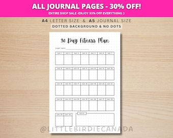 30 Day Fitness Plan - PRINTABLE Journal Page - Workout Plan - Fitness Journal - Fitness Tracker - Fitness Challenge - Workout Challenge