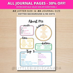 Om mig-dagbokssida - UTSKRIVBAR Dagbokssida - Informationssida - Profilsida - Om mig-sida - Utskrivbar Om mig-sida - Utskrivbar planeringssida