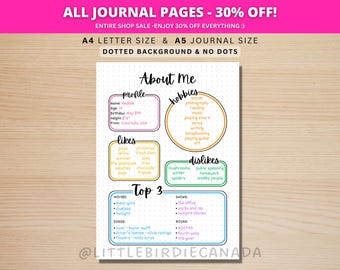 About Me Journal Page - PRINTABLE Journal Page - Info Page - Profile Page - About Me Page - Printable About Me Page - Printable Planner Page