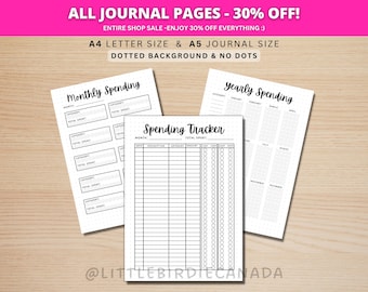 Spending Trackers Bundle - PRINTABLE Journal Page - Spending Log - Finance Tracker - Expense Tracker - Yearly Money Tracker - Planner Page