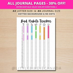 Bad Habit Tracker - PRINTABLE Journal Page - Monthly Tracker - Monthly Goal Tracker - Fitness Tracker - Health Tracker - Planner Page