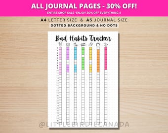 Bad Habit Tracker - PRINTABLE Journal Page - Monthly Tracker - Monthly Goal Tracker - Fitness Tracker - Health Tracker - Planner Page
