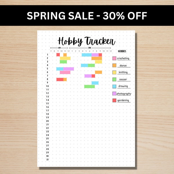 Hobby Tracker - A5 Journal Page - PRINTABLE Tracker - Habit Tracker - Hobby Journal - Fun Tracker - Wellness Tracker - Wellness Journal