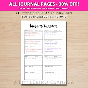 Trigger Tracker - PRINTABLE Journal Page - Anxiety Tracker - Depression Tracker - Anxiety Journal - Mental Health Journal - PTSD Tracker