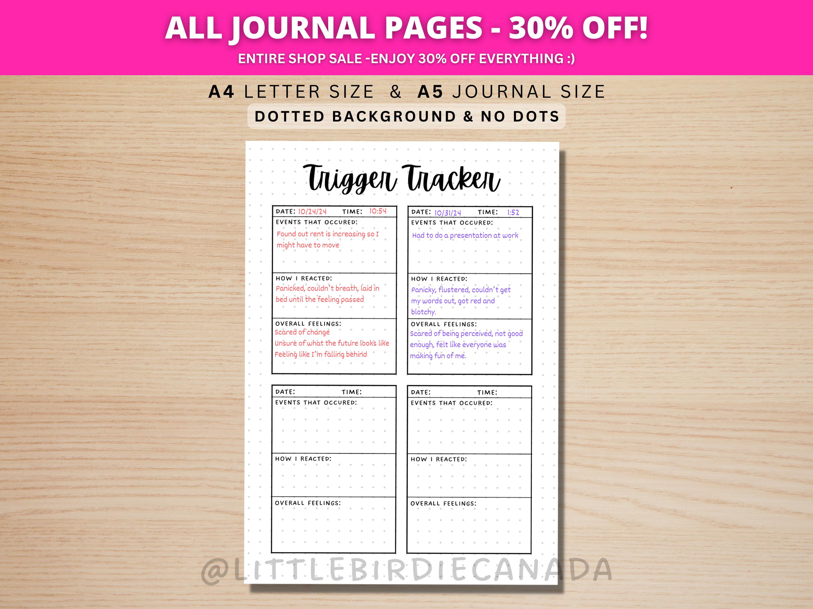 Trigger Tracker - PRINTABLE Journal Page - Anxiety Tracker - Depression ...