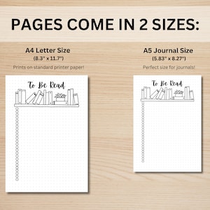 May include: Two printable to-do list templates featuring a bookshelf with the text "To Be Read" above it. The templates are available in two sizes: 8.3 inches by 11.7 inches and 5.83 inches by 8.27 inches.