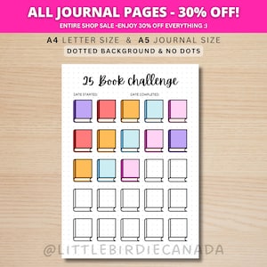 25 Buchlese-Challenge - DRUCKBARE Journalseite - Lese-Tracker - Leselog - Druckbare Planerseite-Buch-Challenge - Lesespiel