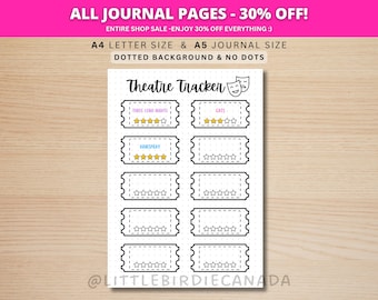 Theatre Tracker - PRINTABLE Journal Page - Planner Page - Play Tracker - Theatre Log - Play Log - Musical Tracker - Musical Play Tracker