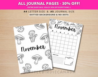 November Title Page - Mushroom - November Calendar - PRINTABLE Calendar - Journal Title Page and Calendar - November Cover Page